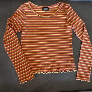 Known Supply Striped Cropped long Sleeve Top Rust Red Yellow Size Medium